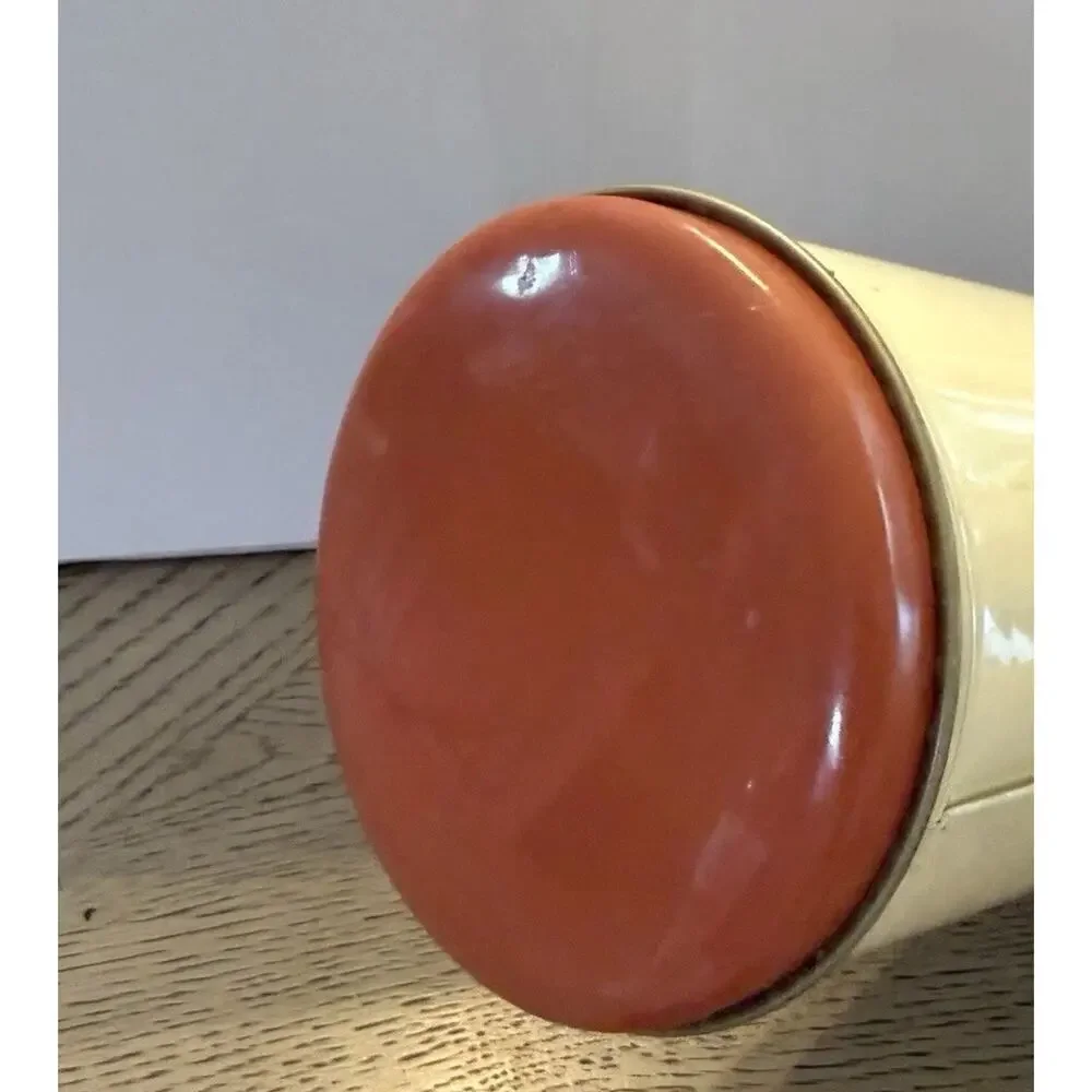 Vintage 1970s Franco Mushroom Cylinder Round Tall Tin Can Canister 11”x3.5”